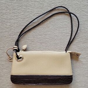 Brighton Cream Pebbled Leather Mini Bag With Brown Crocodile Print Accent